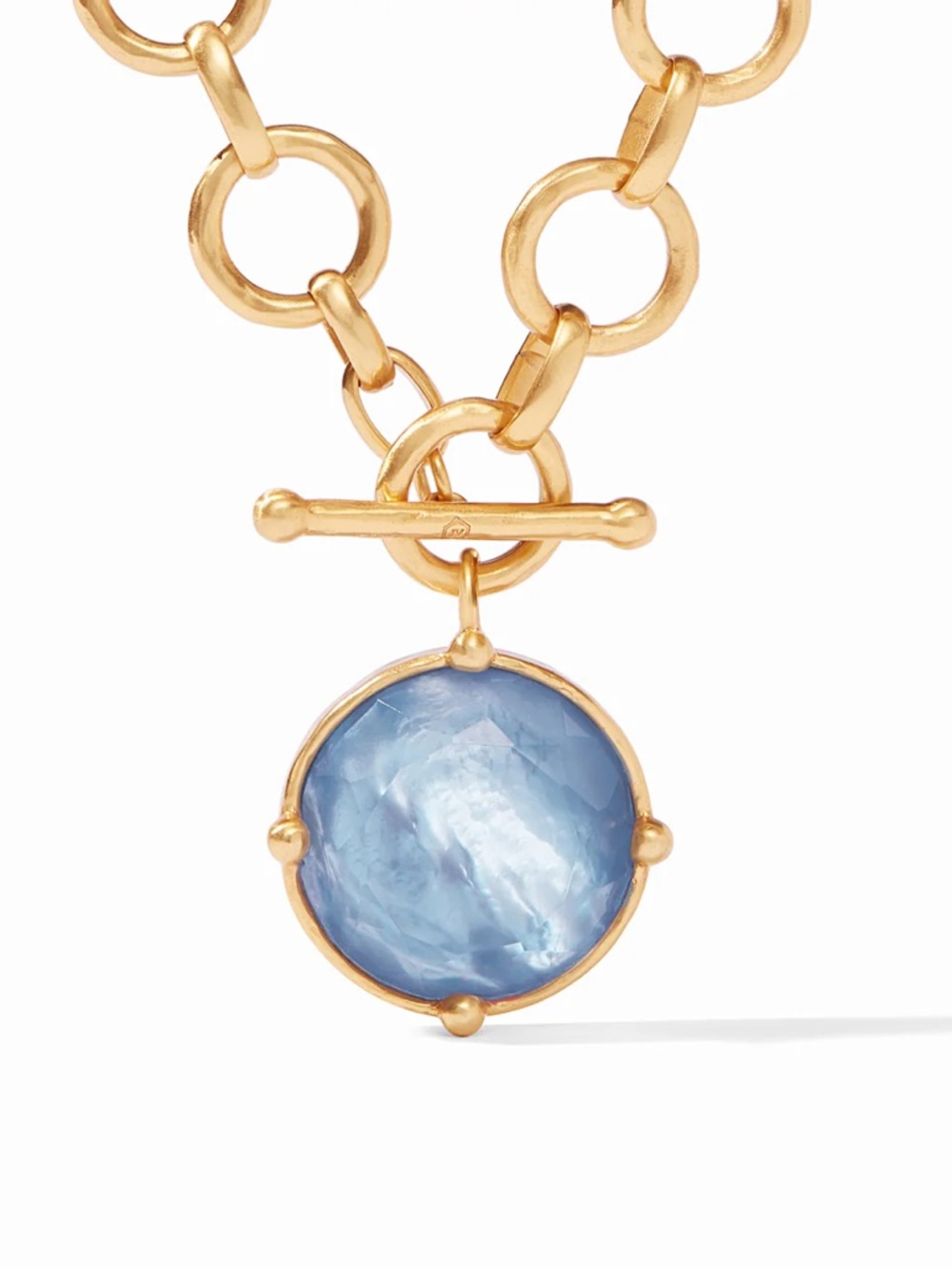 Gold Chain Necklace with Blue Glass Pendant